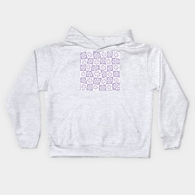 Lilac Wavy Floral Checkers Kids Hoodie by Carolina Díaz